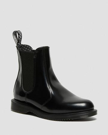 Black Women's Dr Martens Flora Smooth Leather Ankle Boots | CA 57ILH